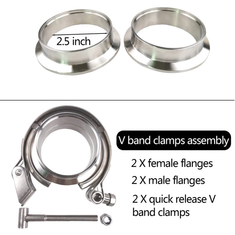 GaeaAuto 2 X 2.5"" Quick Release V-Band Clamp with Male Female Flanges 304 Stainless Steel for Turbo Downpipes (2.5 inch  2 Pack) - Image 2
